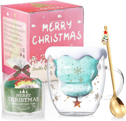 Doppelwandiger Glas Kaffeebecher Weihnachtsbaum Isolierglasbecher