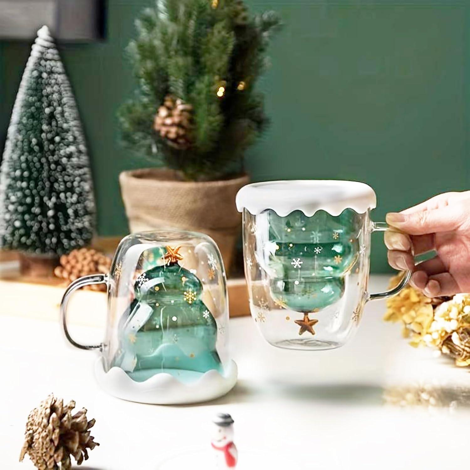 Doppelwandiger Glas Kaffeebecher Weihnachtsbaum Isolierglasbecher
