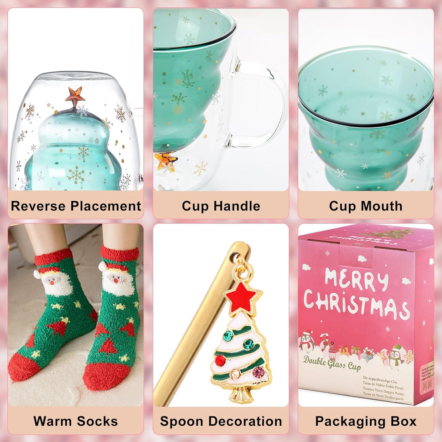 Doppelwandiger Glas Kaffeebecher Weihnachtsbaum Isolierbecher 300 ml Grün