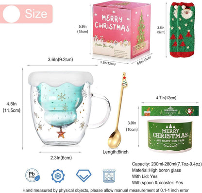Doppelwandiger Weihnachtsbaum Kaffeebecher 300ml Borosilikatglas Grün
