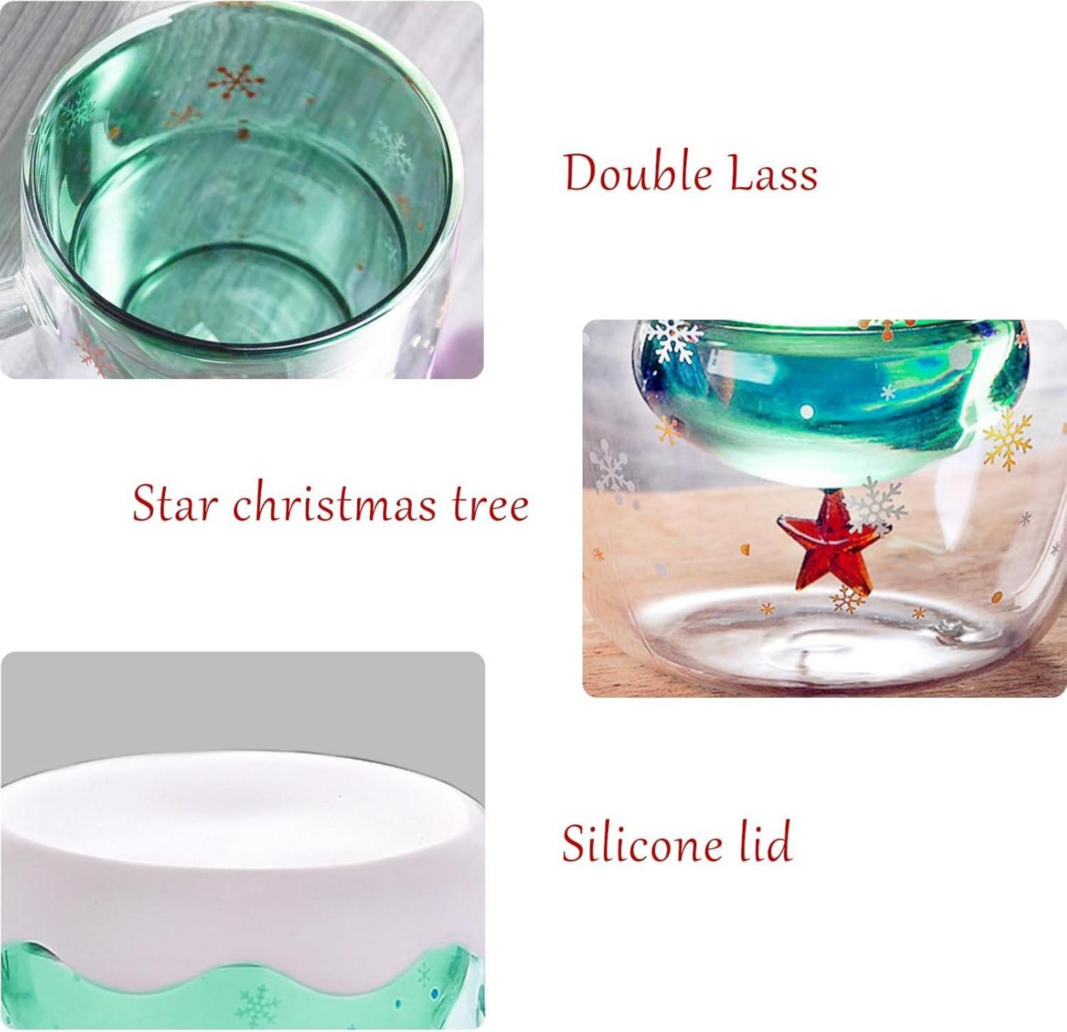 Doppelwandiger Glas Kaffeebecher Weihnachtsbaum Isolierbecher 300 ml Grün