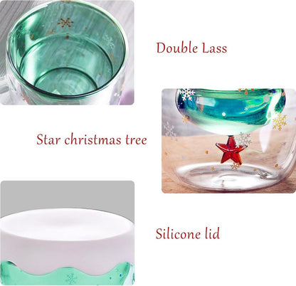 Doppelwandiger Glas Kaffeebecher Weihnachtsbaum Isolierbecher 300 ml Grün