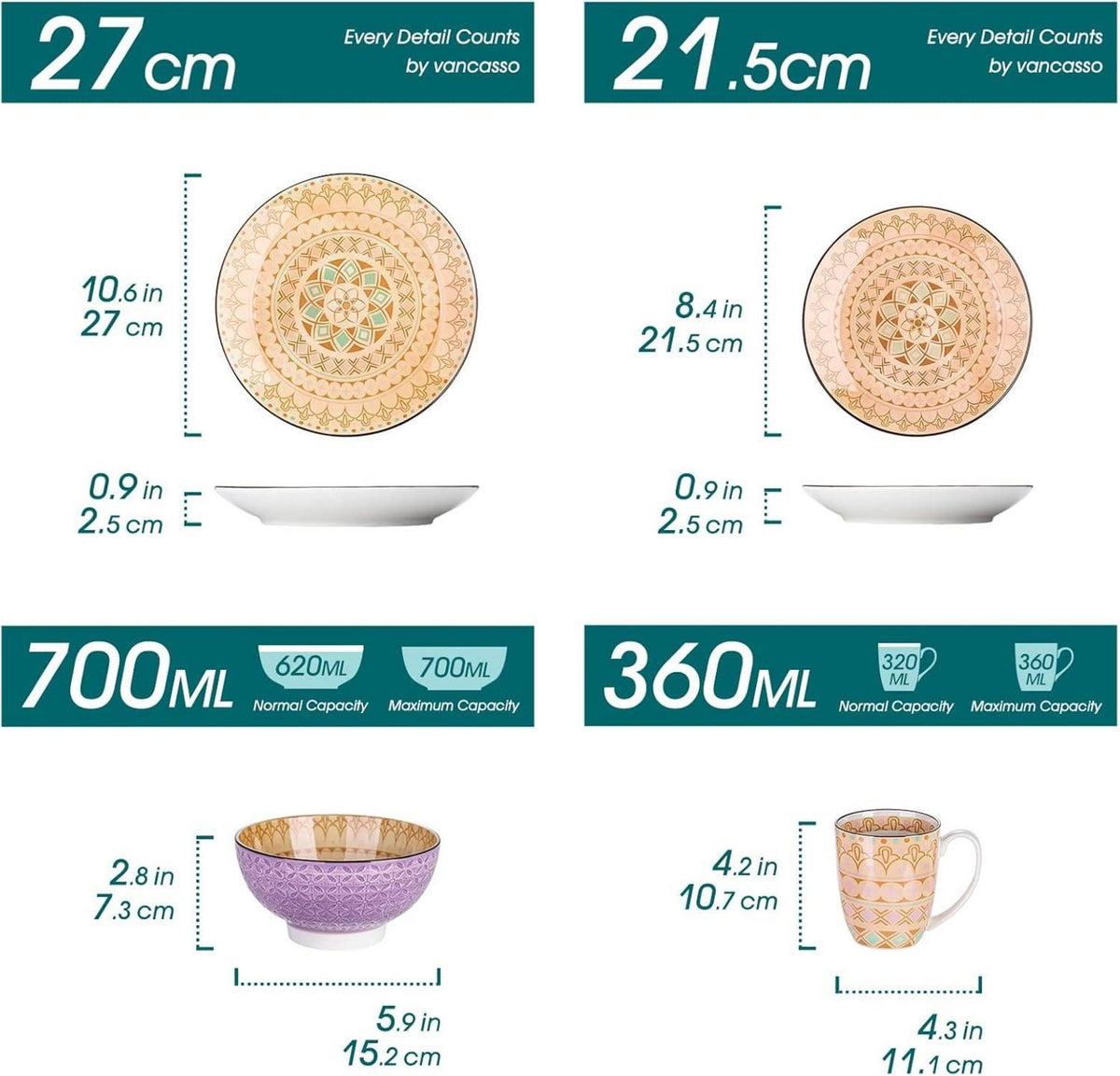 Porzellan Tafelservice Tulip 16-teilig Geschirrset Mandala