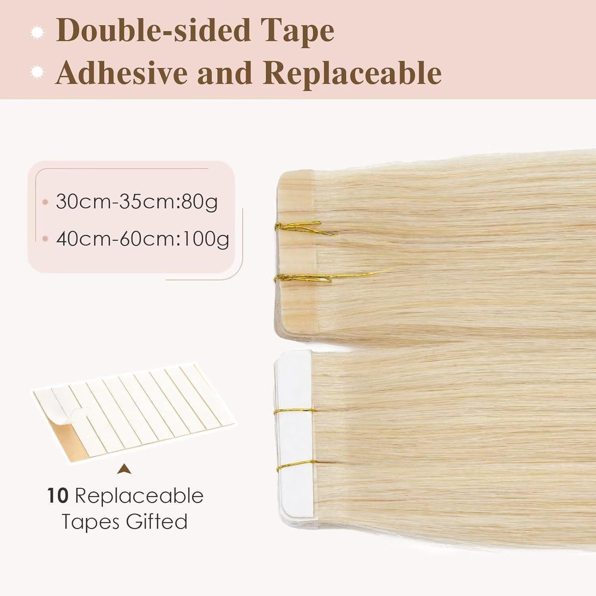 Blond Tape Extensions Echthaar 40 Stück 45 cm Remy