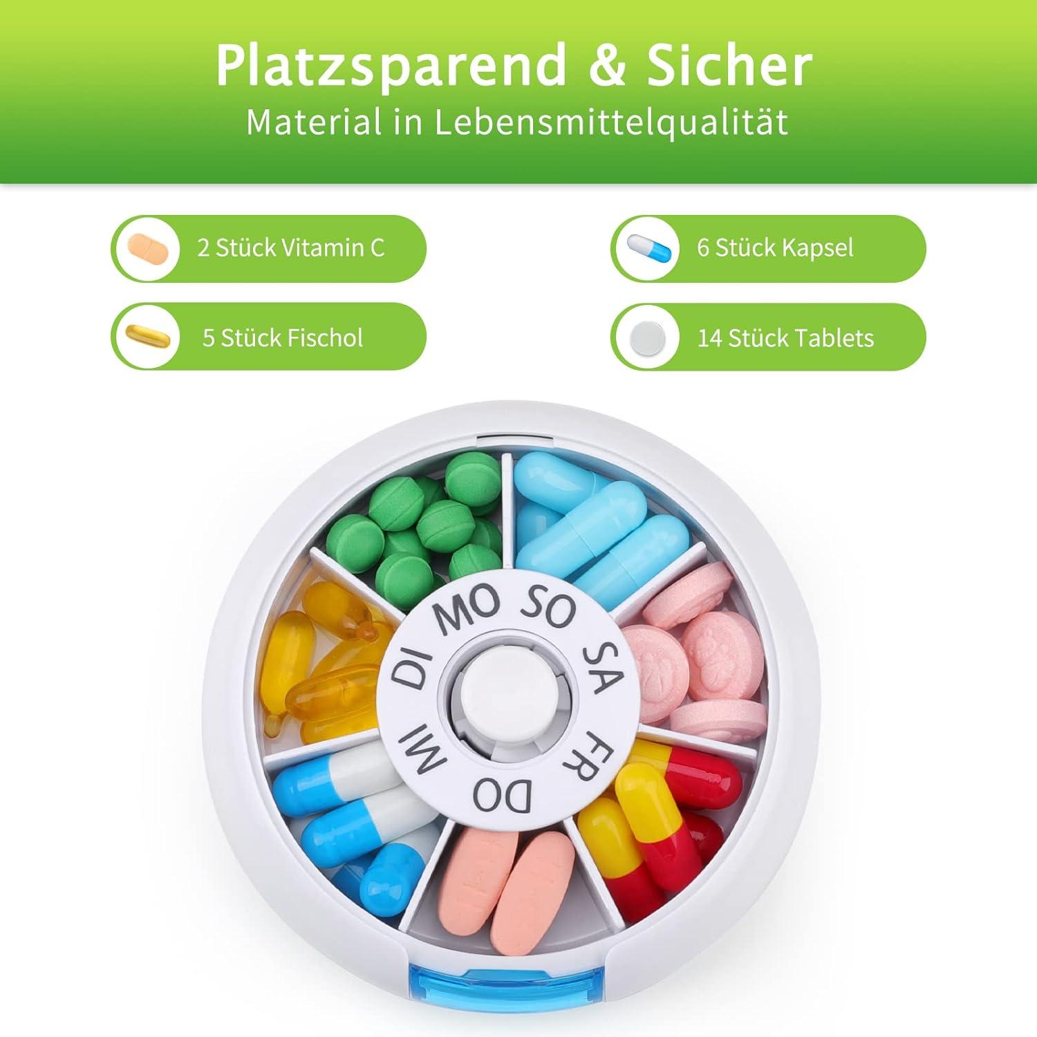 Kleine Pillendose 7 Tage Wochenbox Tablettendose Rund