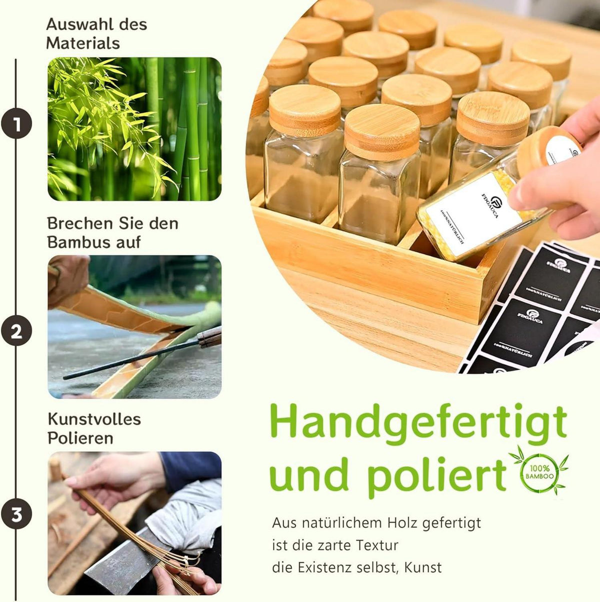 Gewürzregal Holz Bambus 12 Fächer 120ml-Gläser Organizer Palette Löffel