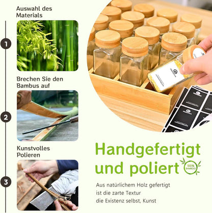 Gewürzregal Holz Bambus 12 Fächer 120ml-Gläser Organizer Palette Löffel
