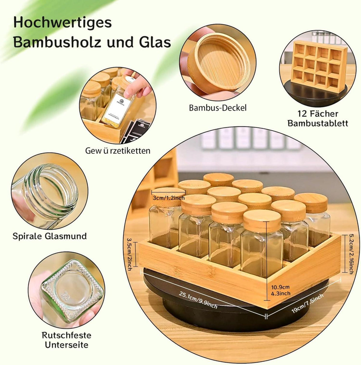 Umweltfreundliches Gewürzregal Holz Bambus 12 Fächer