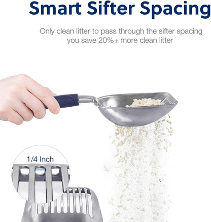 WePet Katzenstreu Scoop Aluminiumlegierung Sieb Griff Kotsieb Kätzchen Pooper Heber Blau