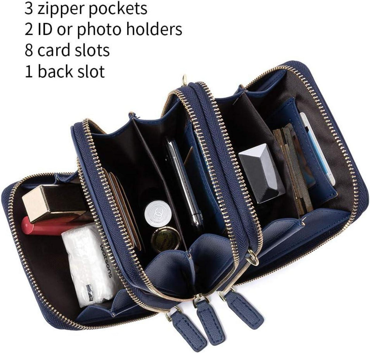 Umhängetasche Damen Crossbody Leder Dunkelblau mit Kartenfächer