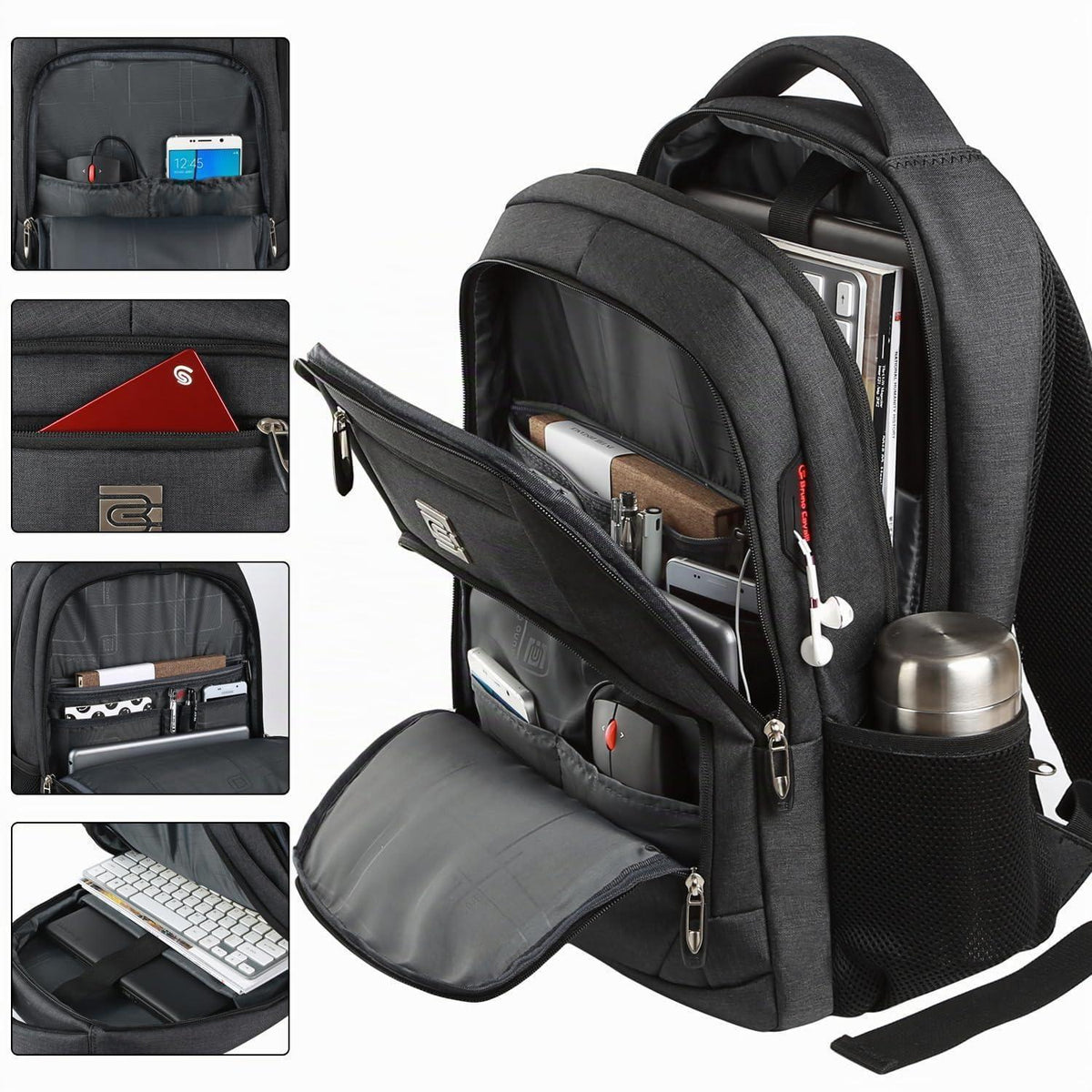 18 Zoll Laptop Rucksack Herren – Schulrucksack Retro Schwarz