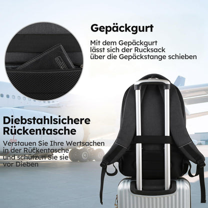 18 Zoll Laptop Rucksack Herren – Schulrucksack Retro Schwarz