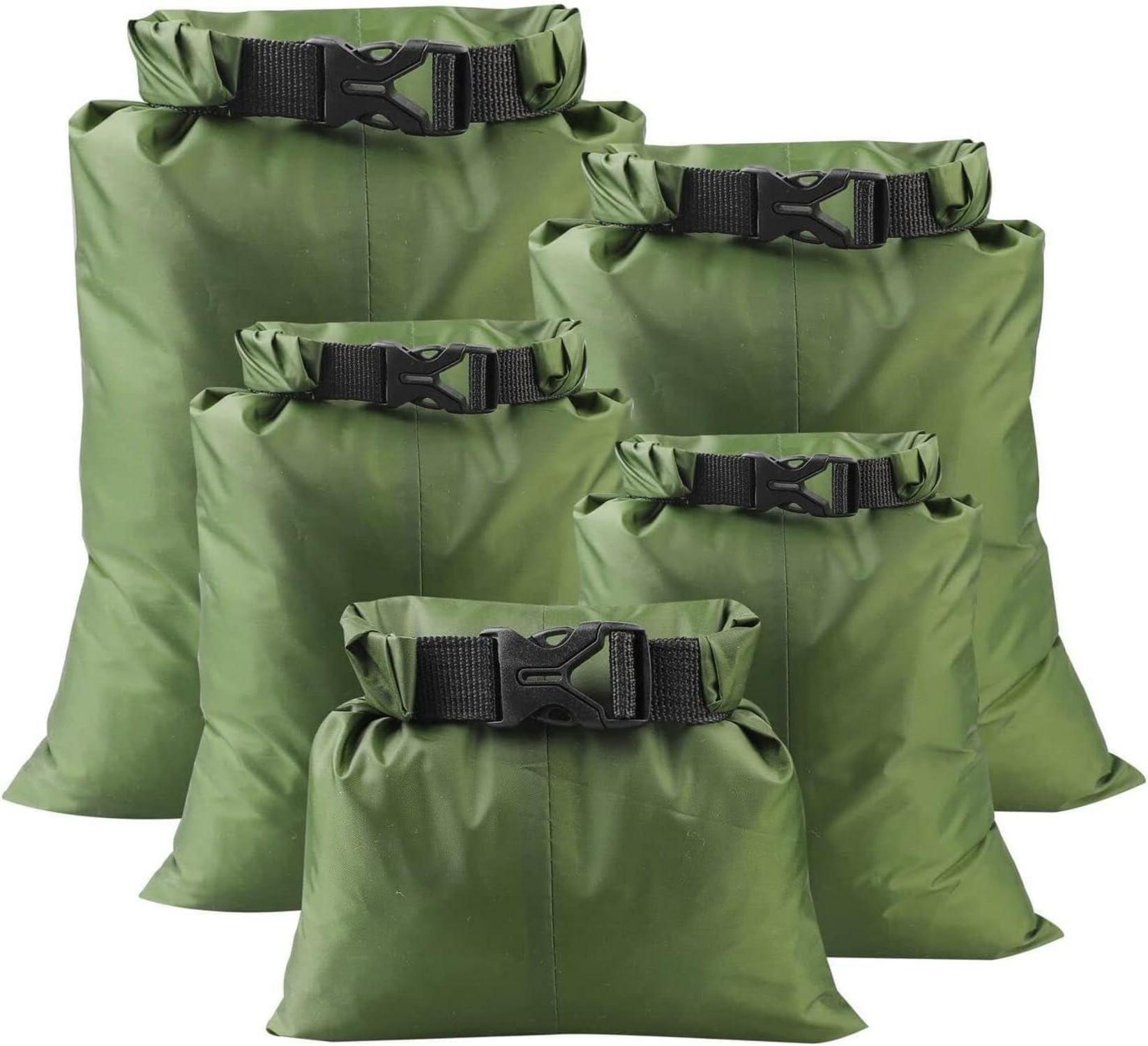5er Set wasserdichte Trockentaschen Dry Bag Packsack 1,5-6L Outdoor Army-grün