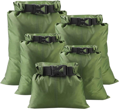 5er Set wasserdichte Trockentaschen Dry Bag Packsack 1,5-6L Outdoor Army-grün
