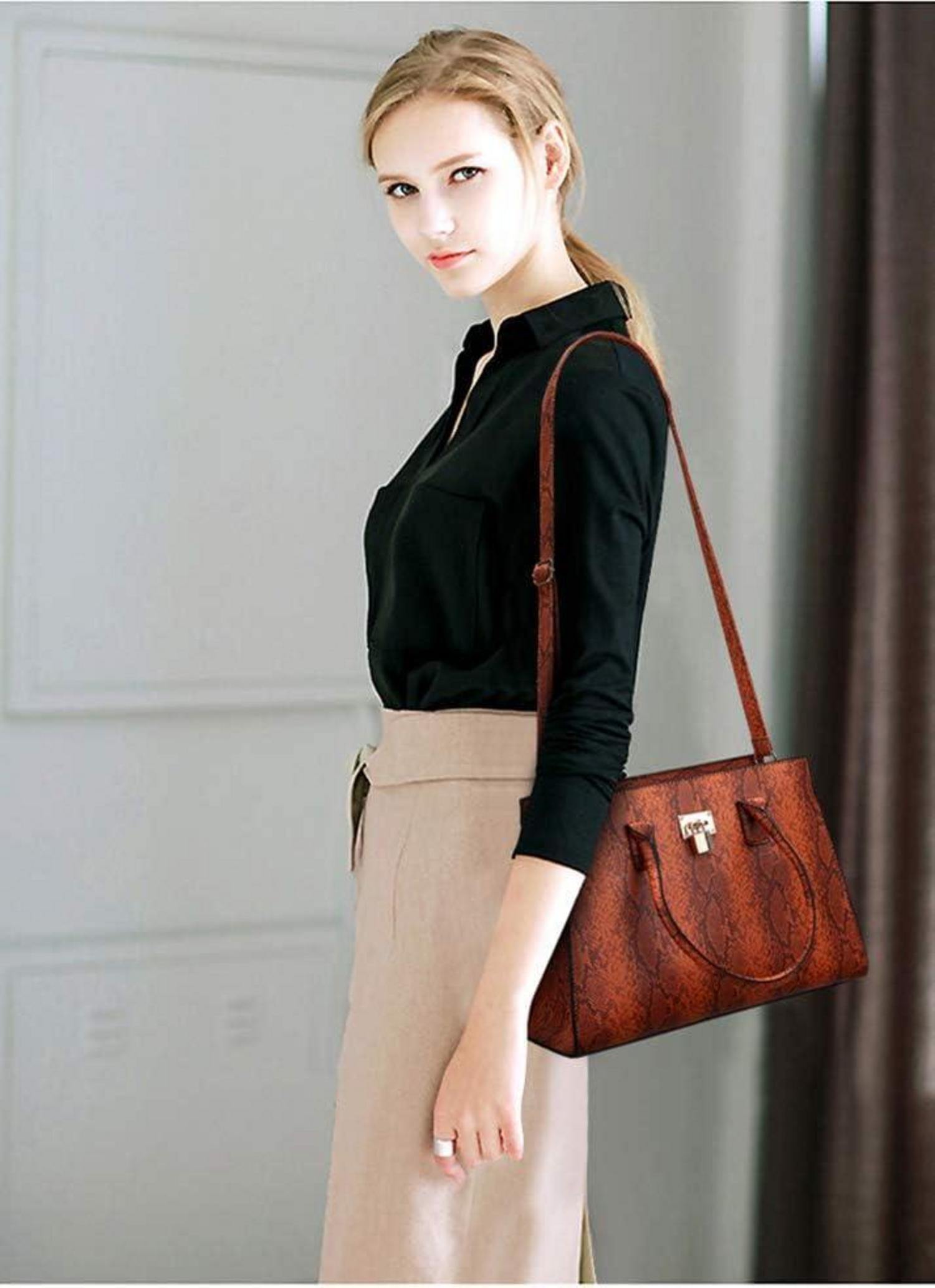 Damen Set Handtaschen mit Schlangenhaut Muster Henkeltasche