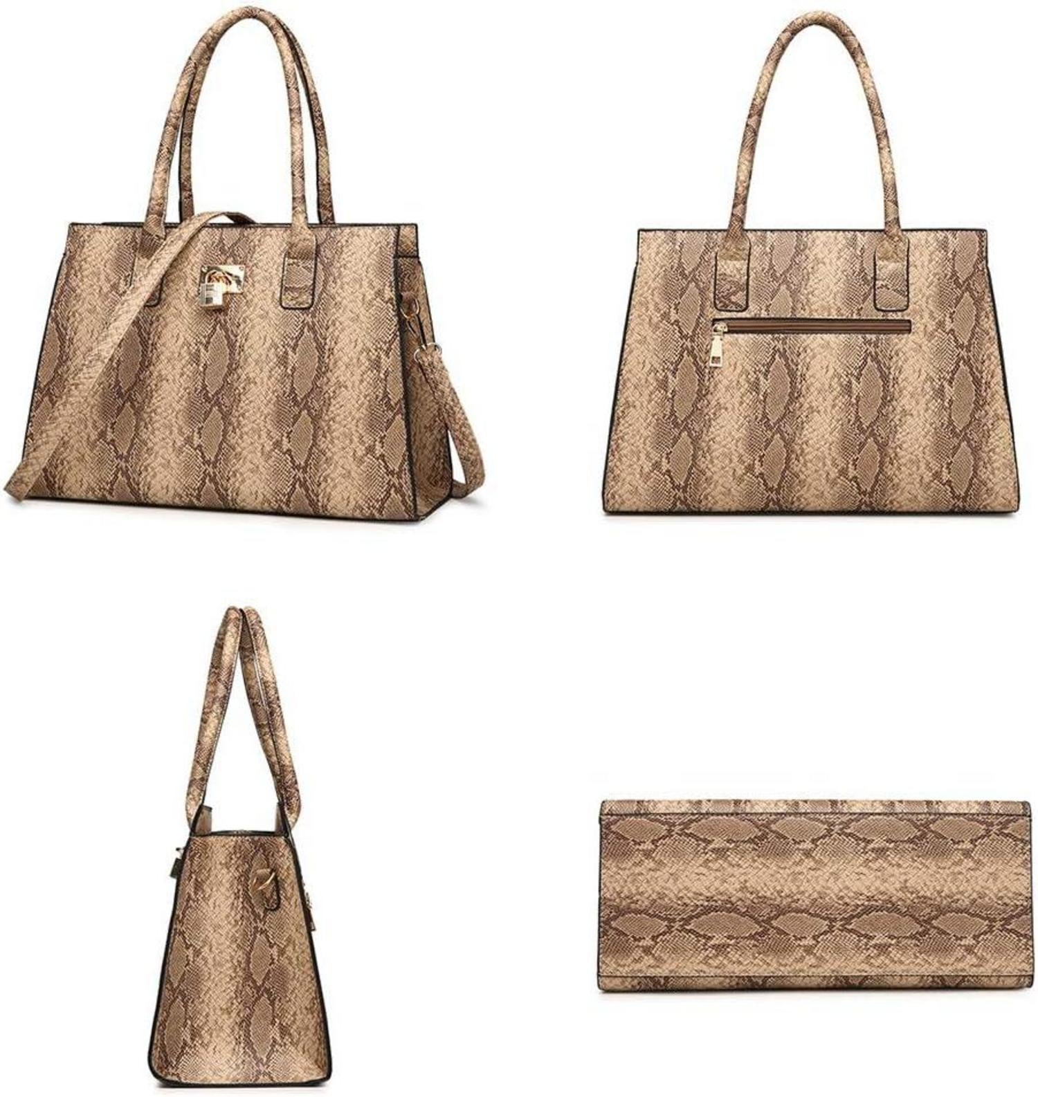 Schlangenhaut Damen Handtaschen Set 4-teilig in Henkel- Schulter- Umhänge- und Clutchtasche