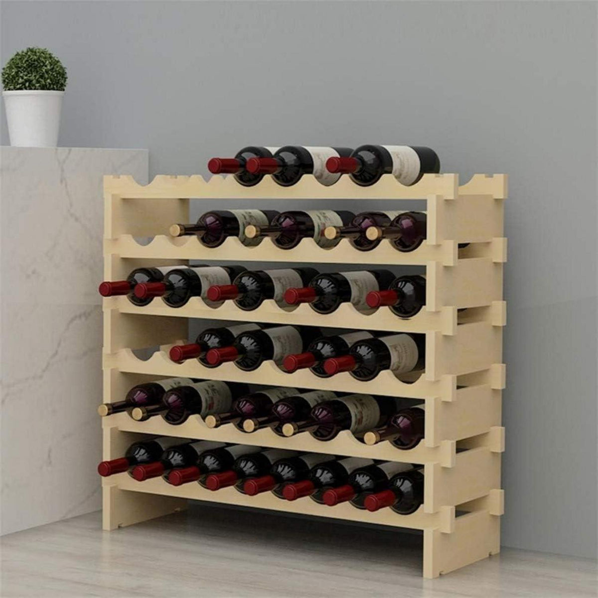Weinregal aus Massivholz für 48 Flaschen, 6 Ebenen, 90x30x81cm