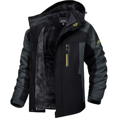 Herren Fleecejacke Winter Warm Gefüttert Skijacke Outdoor Schwarz-Grau XXL