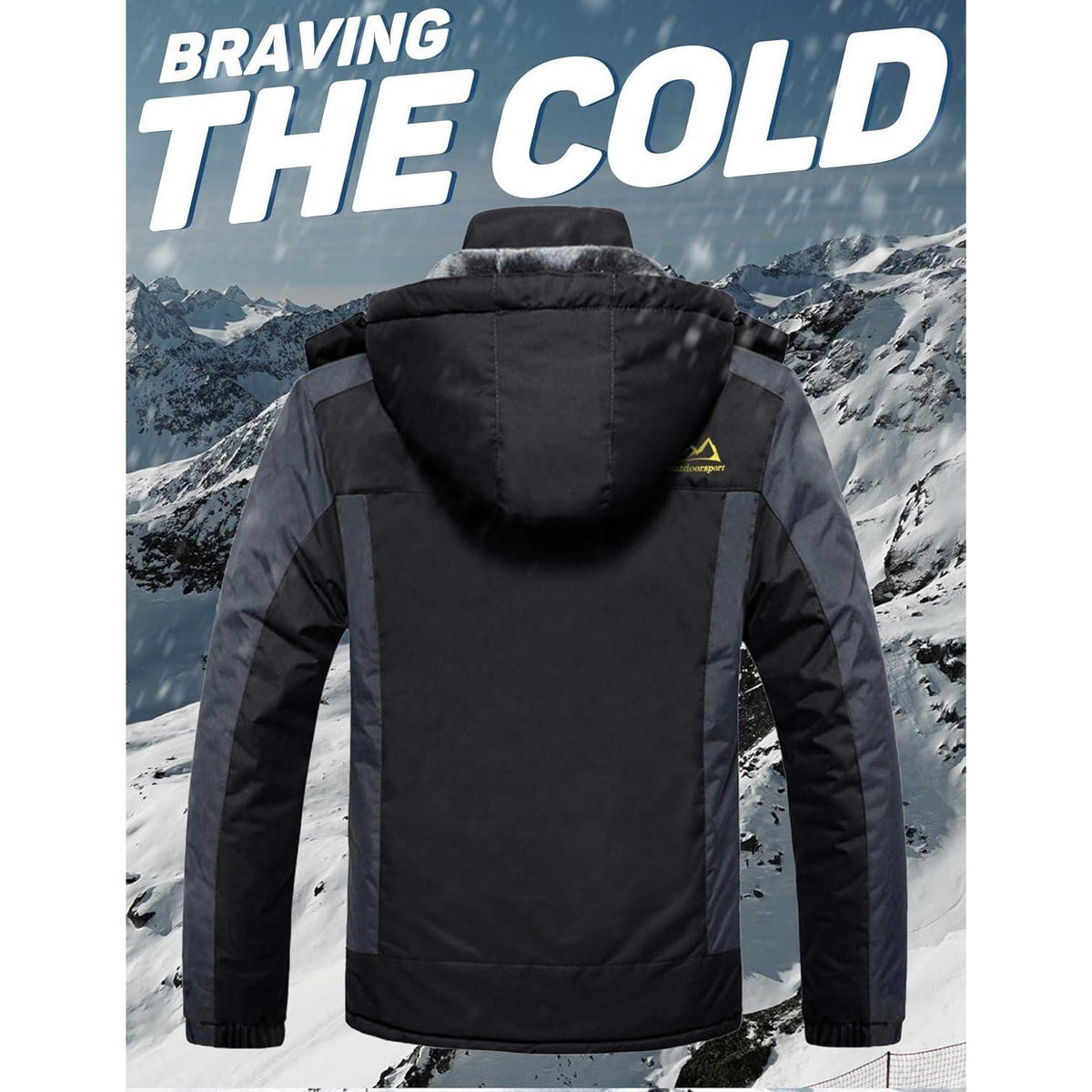 Herren Fleecejacke Winter Warm Gefüttert Skijacke Outdoor Schwarz-Grau XXL