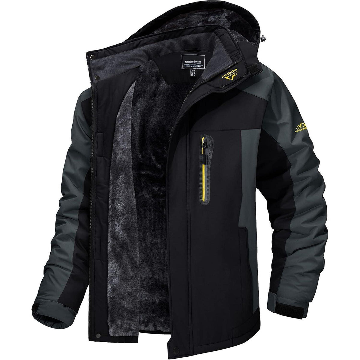 Herren Fleecejacke Winter Warm Gefüttert Skijacke Schwarz-Grau M