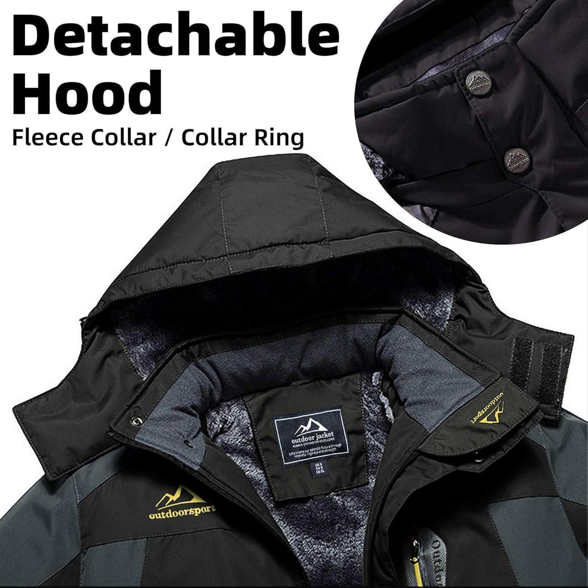 Herren Fleecejacke Winter Warm Gefüttert Skijacke Schwarz-Grau L