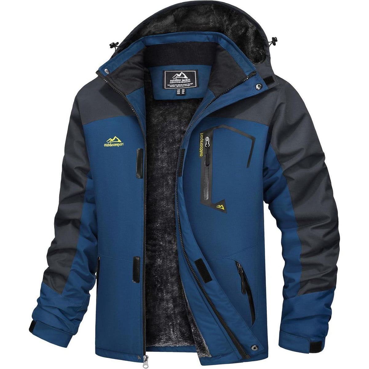 Herren Winterjacke wasserdicht warm gefüttert mit Kapuze XXL Denim Blau