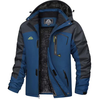 Herren Winterjacke wasserdicht warm gefüttert mit Kapuze XXL Denim Blau