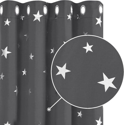 Verdunkelungsvorhang Thermo Sterne Ösen 160x132 cm 2er Set Dunkelgrau