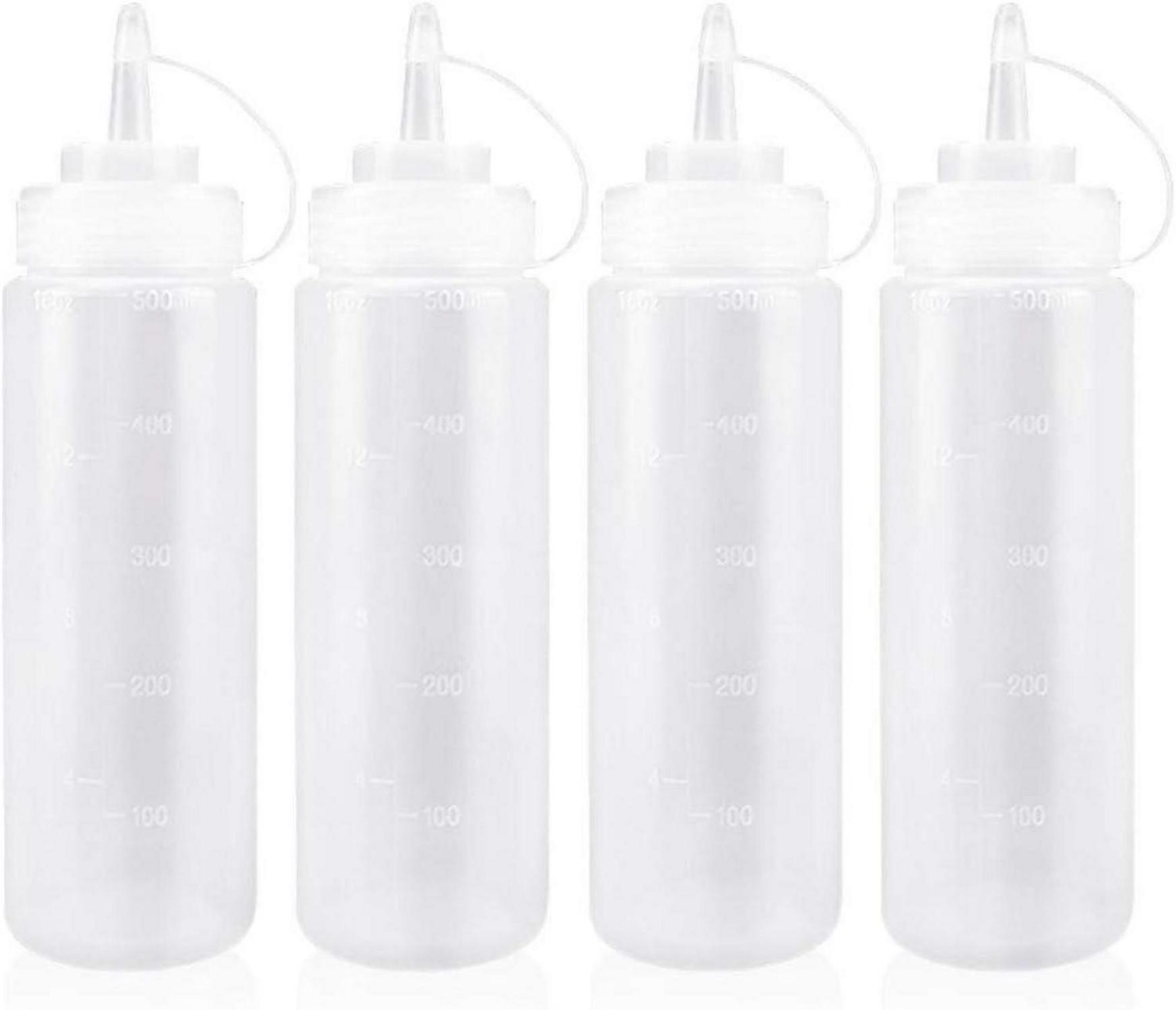 4er Set 500ml Quetschflaschen für Gewürze, Saucen, Klar
