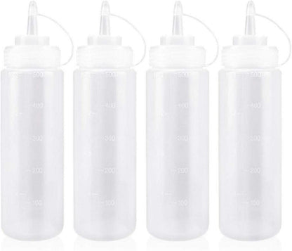 4er Set 500ml Quetschflaschen für Gewürze, Saucen, Klar