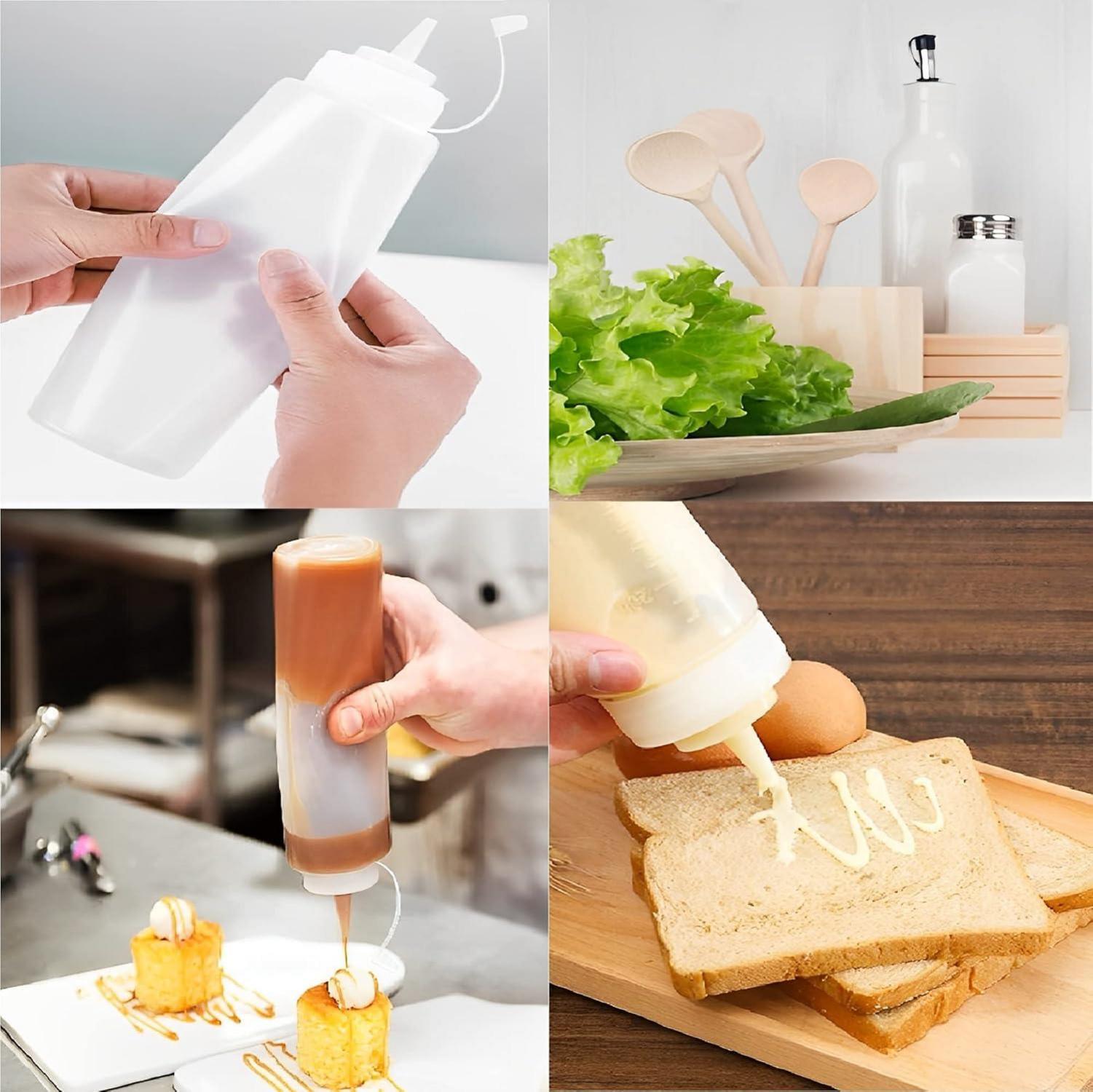 4er Set 500ml Quetschflaschen für Gewürze, Saucen, Klar