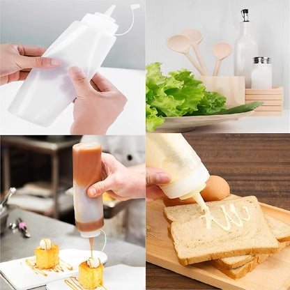 4er Set 500ml Quetschflaschen für Gewürze, Saucen, Klar