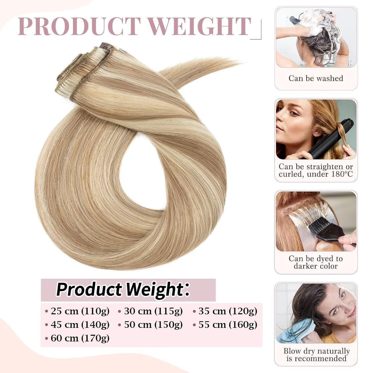 Echthaar Clip-Ins Blond 60cm – Remy Hair, Balayage