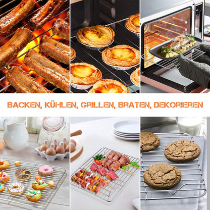 Backblech mit Grillrost und Auskühlgitter aus Edelstahl 23,6 x 17,8 x