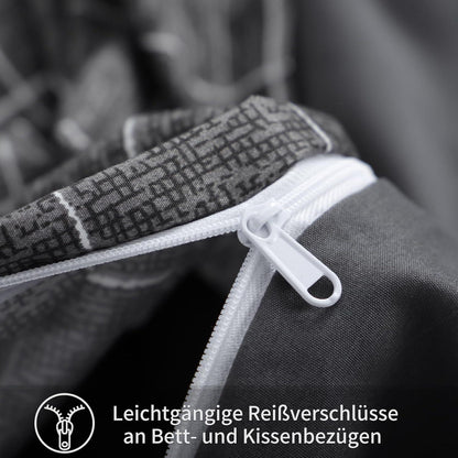 Bettwäsche Set 135x200 Anthrazit Mikrofaser Gittermuster