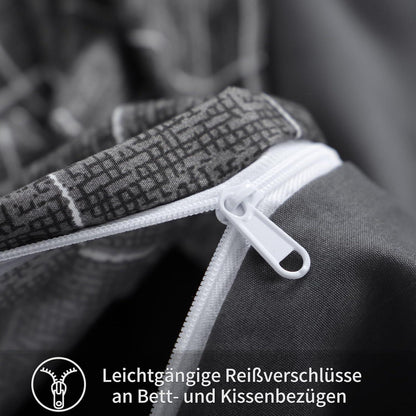 Bettwäsche Set 135x200cm 4-teilig Anthrazit Gittermuster Mikrofaser