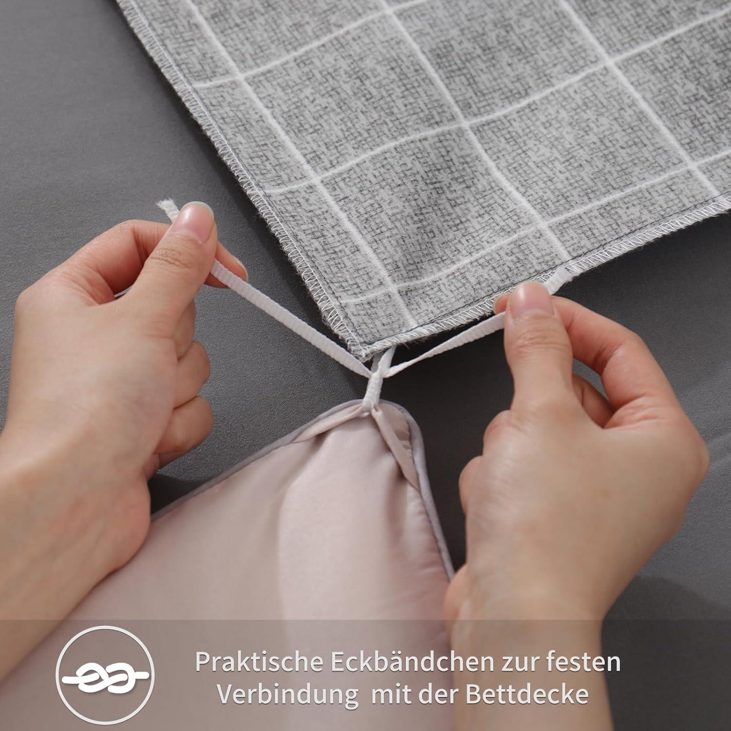 Bettwäsche Set 135x200cm 4-teilig Anthrazit Gittermuster Mikrofaser