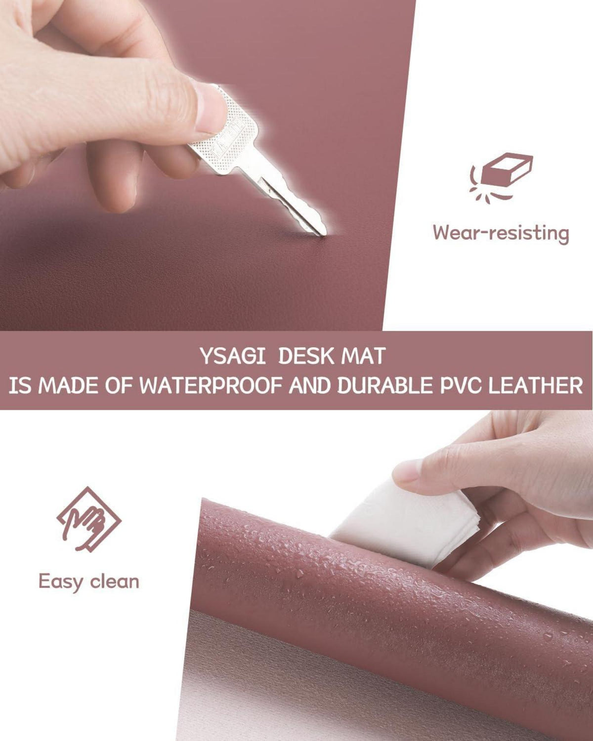 Großes Office Mousepad Leder Schreibtischunterlage Dunkelpink 90x43cm