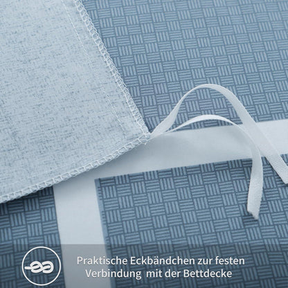 Bettwäsche 135x200 4tlg Blau Karo Muster Mikrofaser Weich Bügelfrei