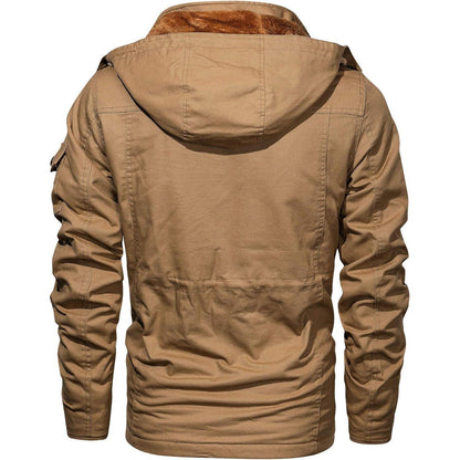 Herren Winterjacke gefüttert Fleece Parka mit Kapuze Khaki XL