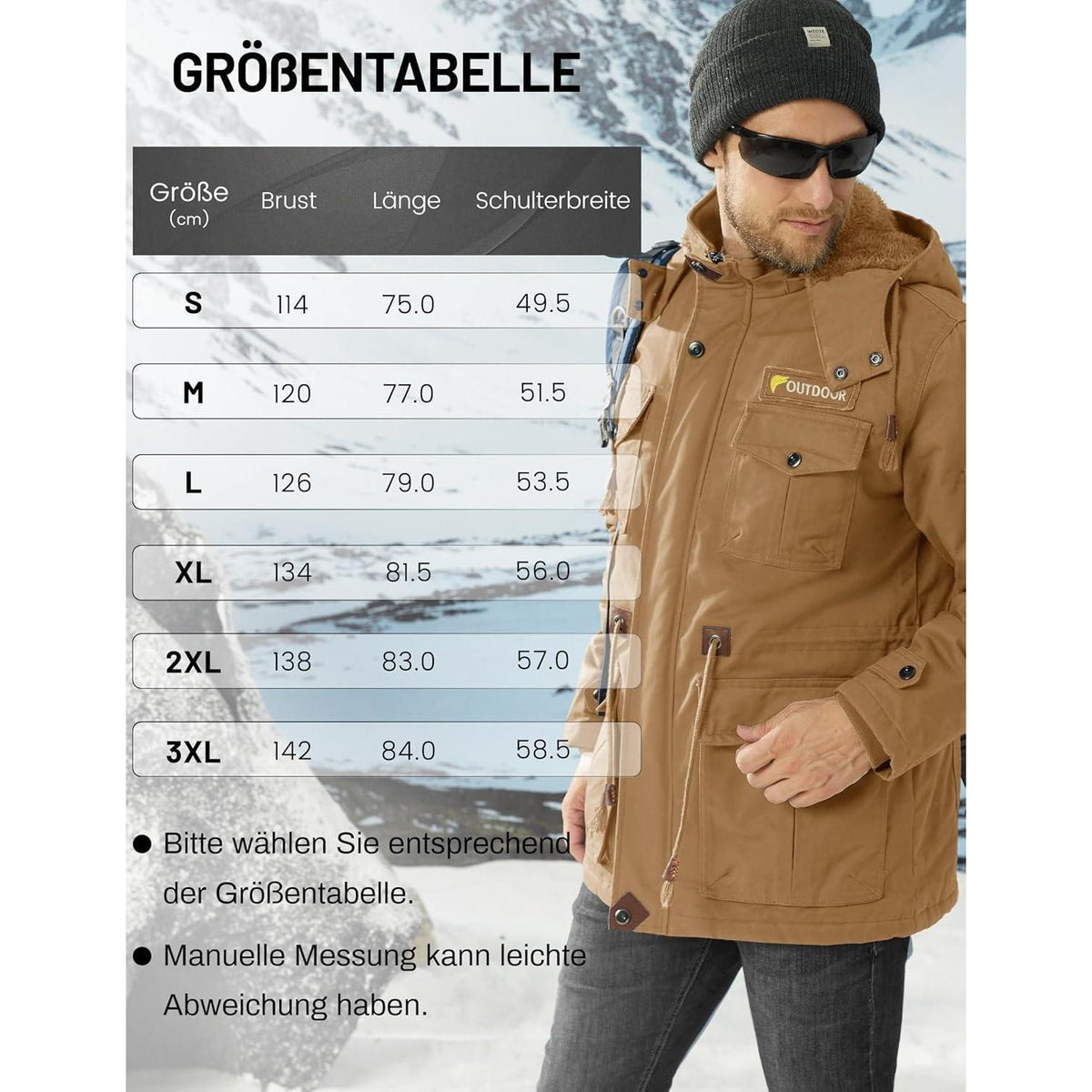 Herren Winterjacke gefüttert Fleece Parka mit Kapuze