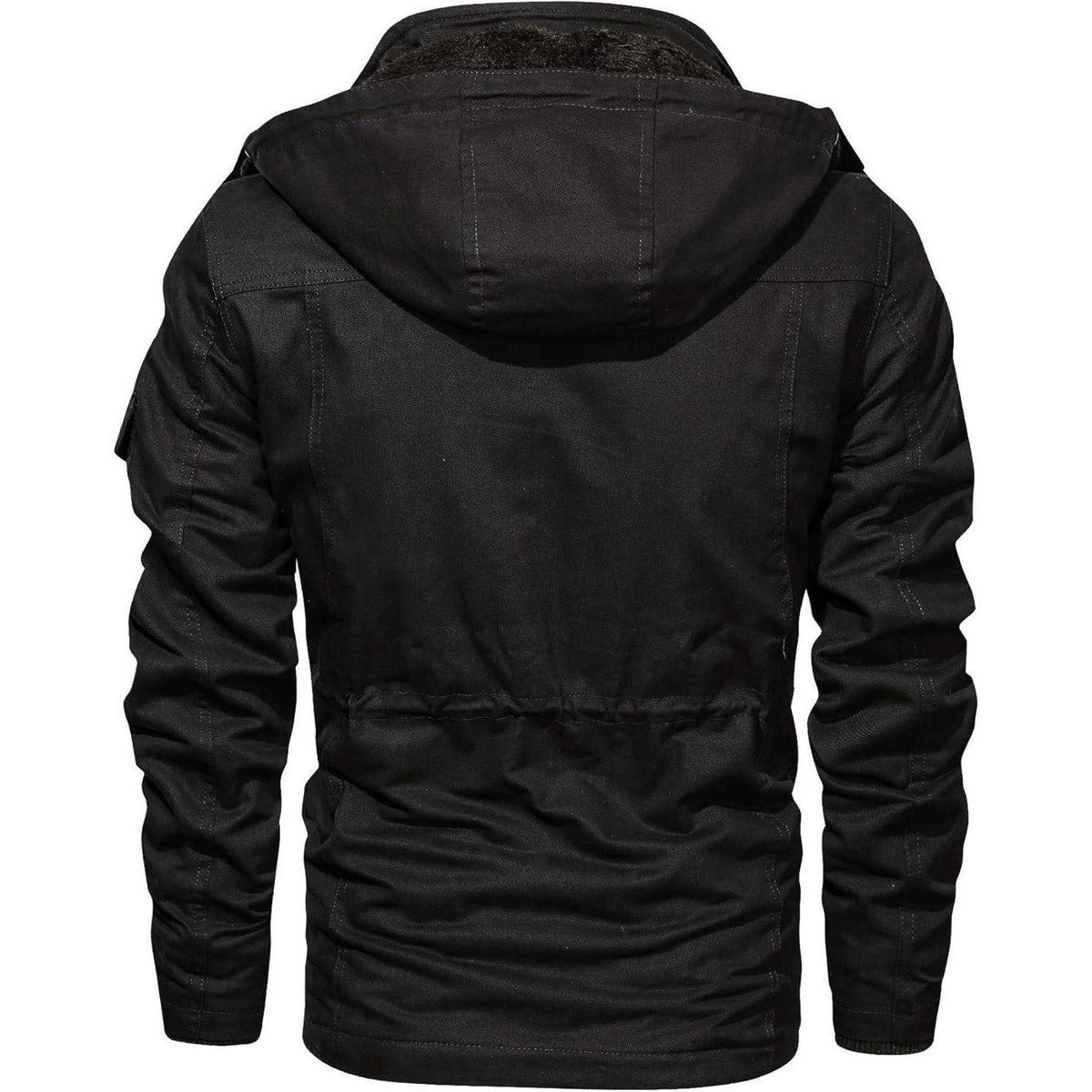 Herren Winterjacke gefüttert Fleece Parka mit Kapuze Schwarz XL
