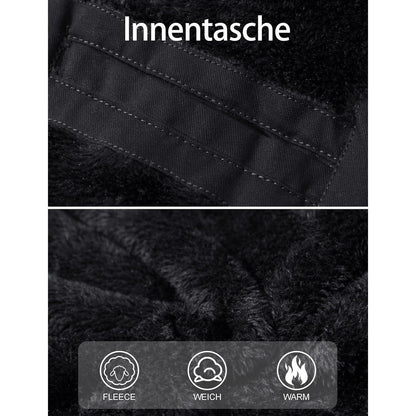 Herren Winterjacke gefüttert Fleece Parka mit Kapuze Schwarz XL