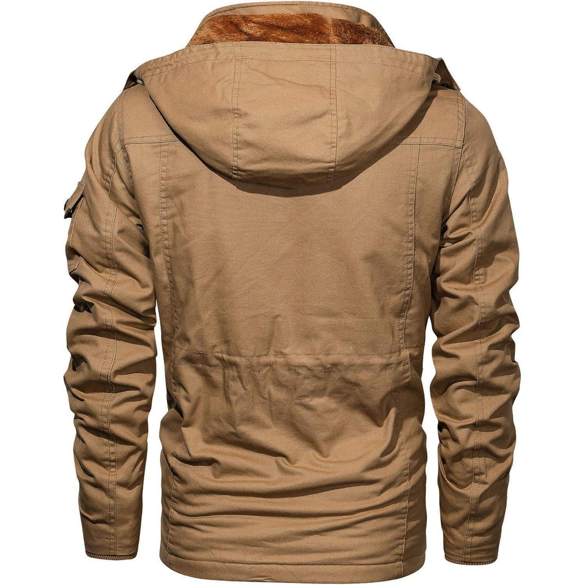 Herren Winterjacke gefüttert Fleece Parka mit Kapuze Khaki L