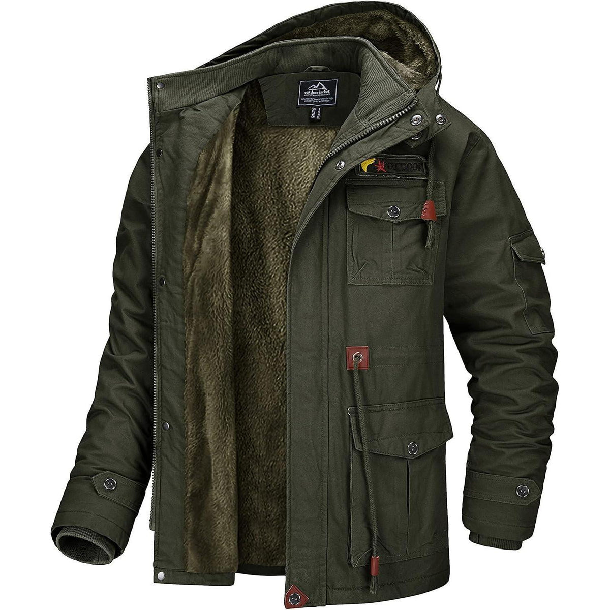 Warme Winterjacke Herren mit abnehmbarer Kapuze, Armeegrün
