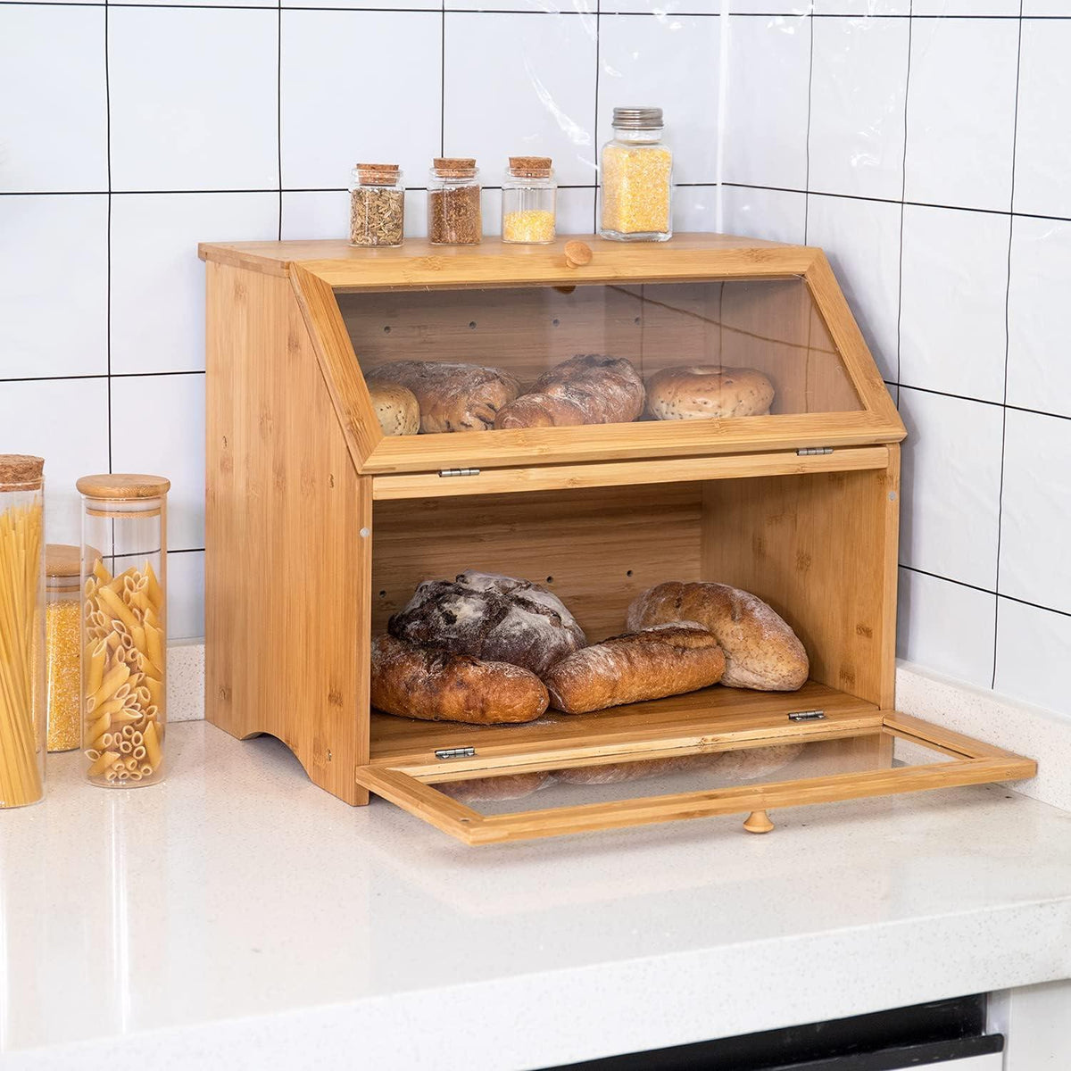 Leader Accessories Bambus Brotkasten 2 Etagen lebensmittelecht 39x25x32cm