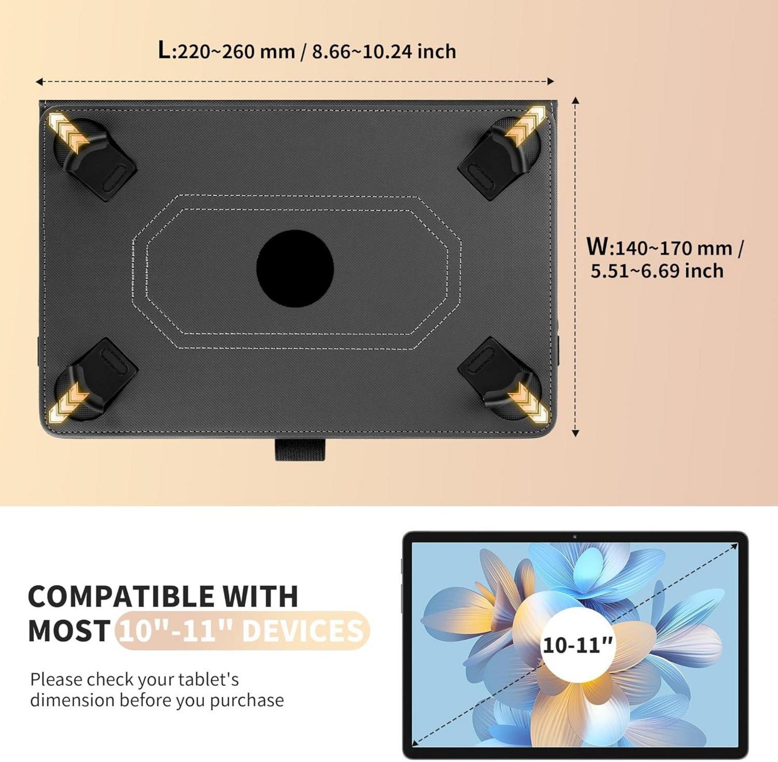 Easyacc Universal Tablet Hülle für 10-11 Zoll - Grau - 360 Grad Drehbarer Schutz - Organizer Tasche - Elastisches Verschlussband