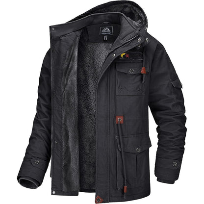 Herren Winterjacke gefüttert Fleece Parka mit Kapuze Grau XL