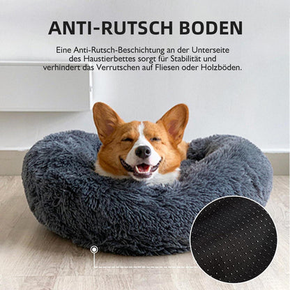 Flauschiges Hundebett Rund für Große Hunde – Grau 120x120x20cm