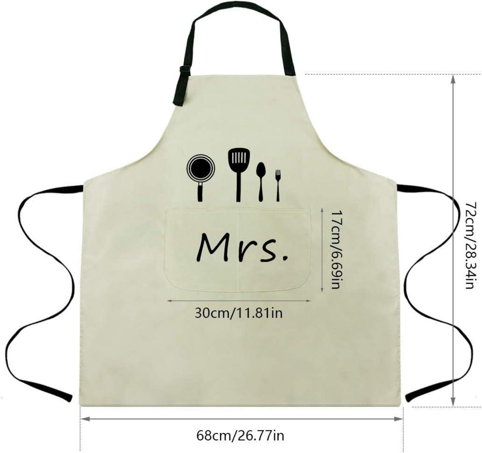 Küchenschürze Mr. Mrs. Verstellbar 2 Taschen Grill Garten Schwarz Beige